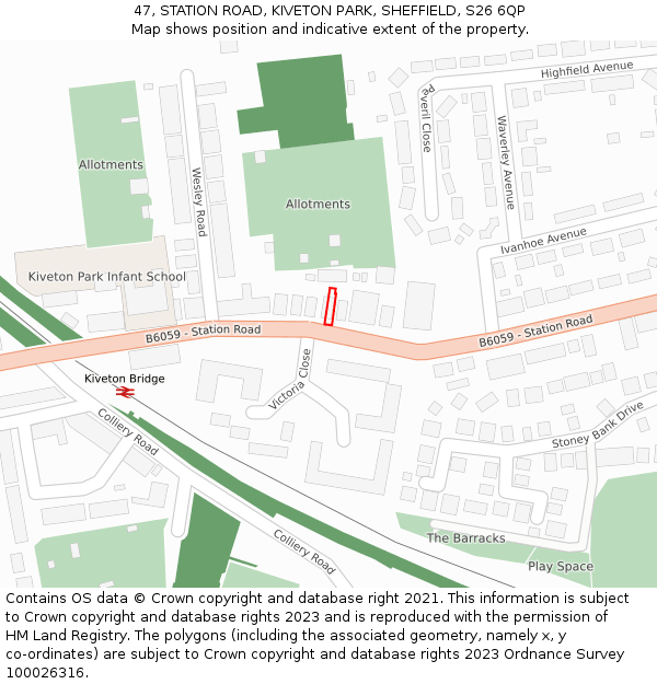 47, STATION ROAD, KIVETON PARK, SHEFFIELD, S26 6QP: Location map and indicative extent of plot