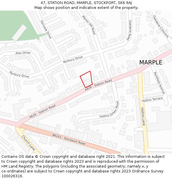 47, STATION ROAD, MARPLE, STOCKPORT, SK6 6AJ: Location map and indicative extent of plot