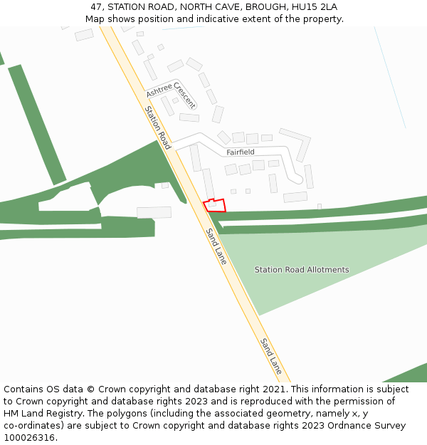 47, STATION ROAD, NORTH CAVE, BROUGH, HU15 2LA: Location map and indicative extent of plot