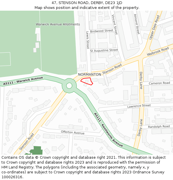 47, STENSON ROAD, DERBY, DE23 1JD: Location map and indicative extent of plot