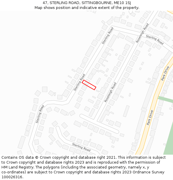 47, STERLING ROAD, SITTINGBOURNE, ME10 1SJ: Location map and indicative extent of plot
