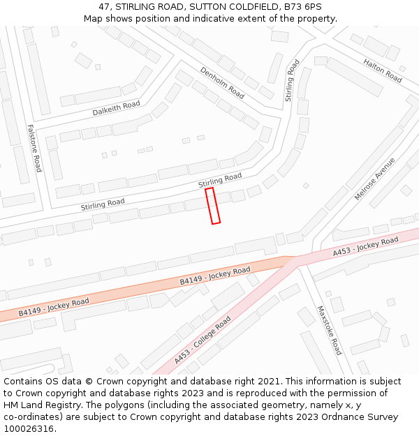 47, STIRLING ROAD, SUTTON COLDFIELD, B73 6PS: Location map and indicative extent of plot
