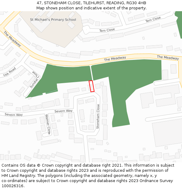 47, STONEHAM CLOSE, TILEHURST, READING, RG30 4HB: Location map and indicative extent of plot