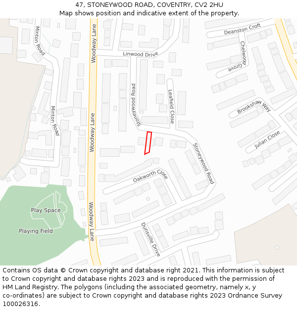 47, STONEYWOOD ROAD, COVENTRY, CV2 2HU: Location map and indicative extent of plot