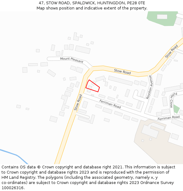 47, STOW ROAD, SPALDWICK, HUNTINGDON, PE28 0TE: Location map and indicative extent of plot