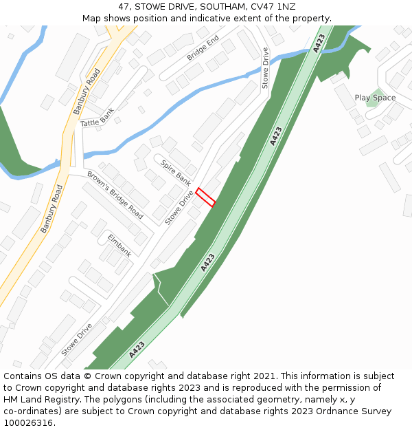 47, STOWE DRIVE, SOUTHAM, CV47 1NZ: Location map and indicative extent of plot