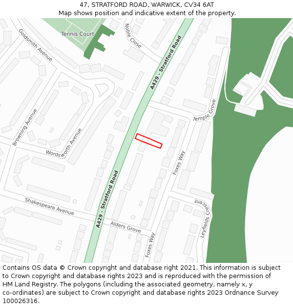 47, STRATFORD ROAD, WARWICK, CV34 6AT: Location map and indicative extent of plot
