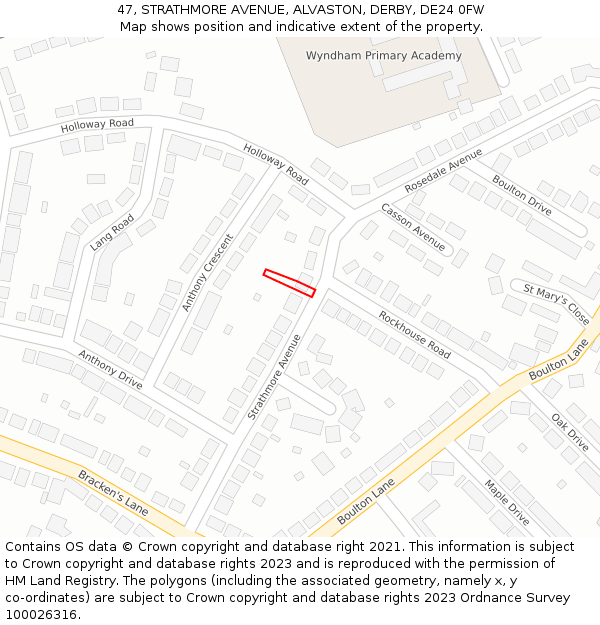 47, STRATHMORE AVENUE, ALVASTON, DERBY, DE24 0FW: Location map and indicative extent of plot