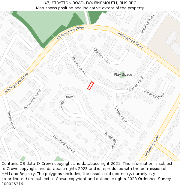 47, STRATTON ROAD, BOURNEMOUTH, BH9 3PG: Location map and indicative extent of plot