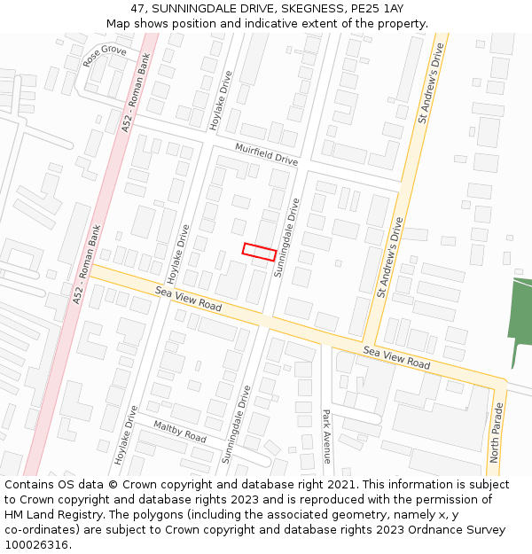 47, SUNNINGDALE DRIVE, SKEGNESS, PE25 1AY: Location map and indicative extent of plot