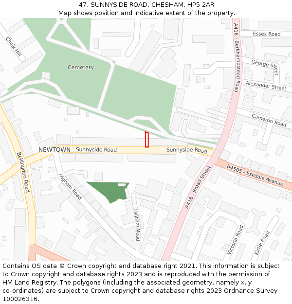 47, SUNNYSIDE ROAD, CHESHAM, HP5 2AR: Location map and indicative extent of plot