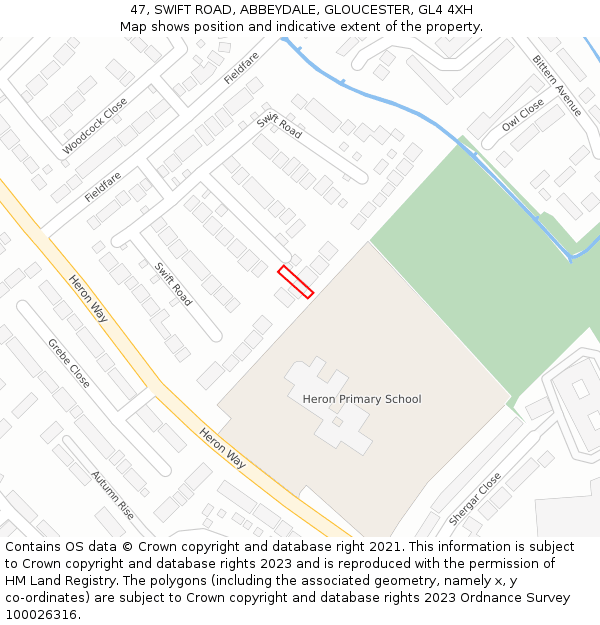 47, SWIFT ROAD, ABBEYDALE, GLOUCESTER, GL4 4XH: Location map and indicative extent of plot