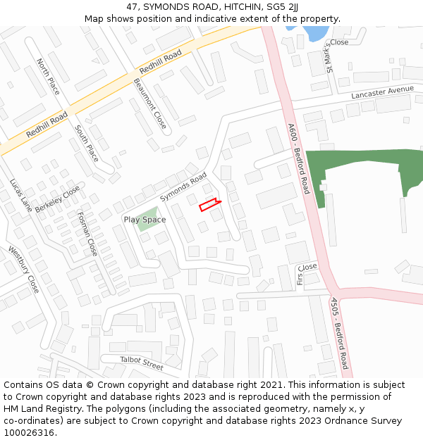47, SYMONDS ROAD, HITCHIN, SG5 2JJ: Location map and indicative extent of plot
