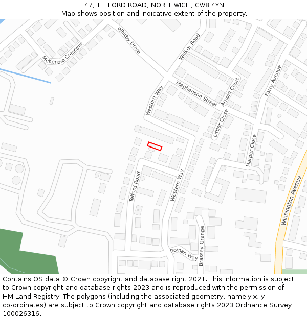 47, TELFORD ROAD, NORTHWICH, CW8 4YN: Location map and indicative extent of plot