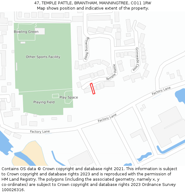 47, TEMPLE PATTLE, BRANTHAM, MANNINGTREE, CO11 1RW: Location map and indicative extent of plot
