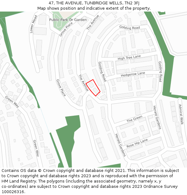 47, THE AVENUE, TUNBRIDGE WELLS, TN2 3FJ: Location map and indicative extent of plot