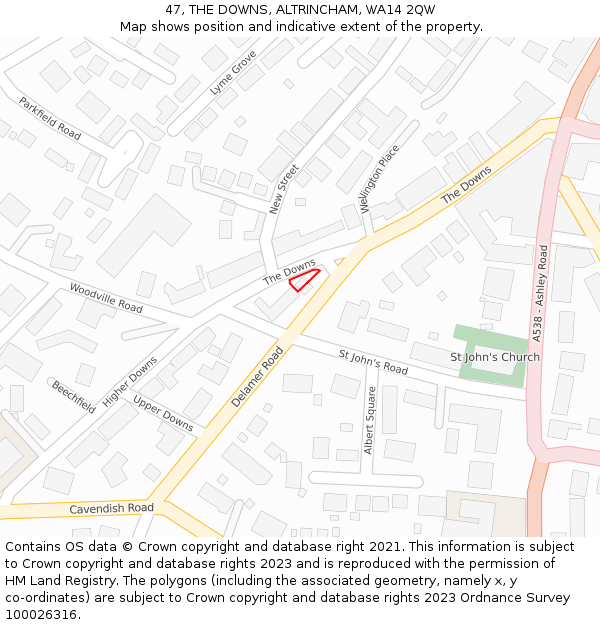 47, THE DOWNS, ALTRINCHAM, WA14 2QW: Location map and indicative extent of plot
