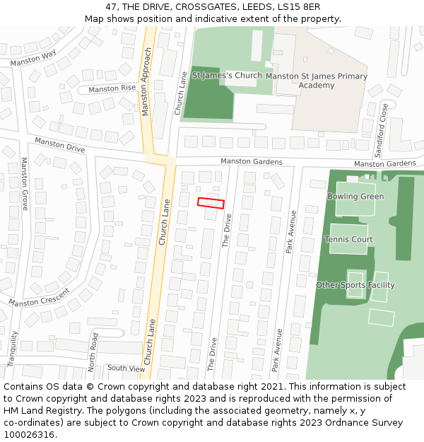 47, THE DRIVE, CROSSGATES, LEEDS, LS15 8ER: Location map and indicative extent of plot