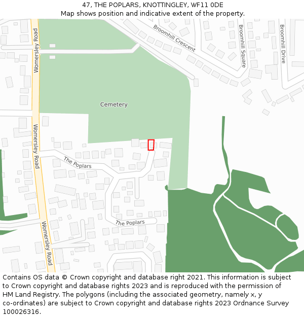 47, THE POPLARS, KNOTTINGLEY, WF11 0DE: Location map and indicative extent of plot