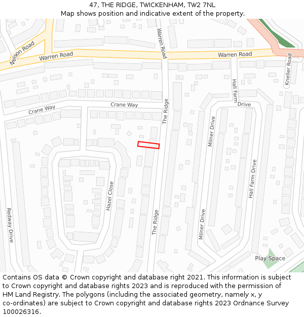 47, THE RIDGE, TWICKENHAM, TW2 7NL: Location map and indicative extent of plot