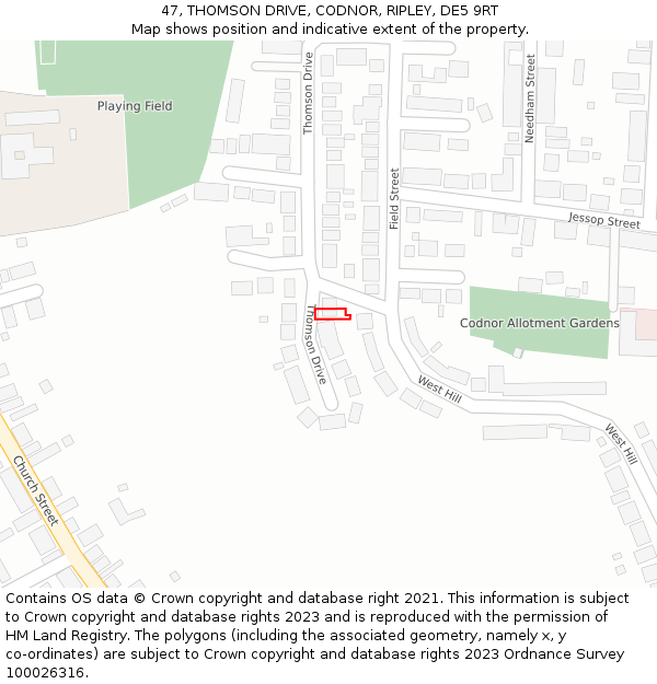 47, THOMSON DRIVE, CODNOR, RIPLEY, DE5 9RT: Location map and indicative extent of plot