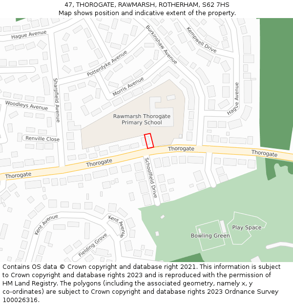 47, THOROGATE, RAWMARSH, ROTHERHAM, S62 7HS: Location map and indicative extent of plot