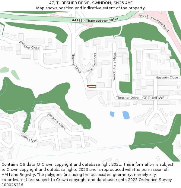 47, THRESHER DRIVE, SWINDON, SN25 4AE: Location map and indicative extent of plot