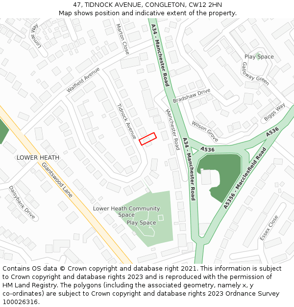 47, TIDNOCK AVENUE, CONGLETON, CW12 2HN: Location map and indicative extent of plot