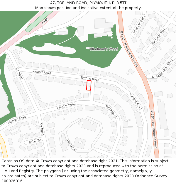47, TORLAND ROAD, PLYMOUTH, PL3 5TT: Location map and indicative extent of plot