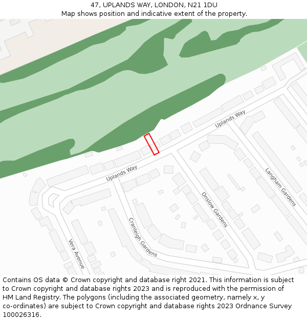47, UPLANDS WAY, LONDON, N21 1DU: Location map and indicative extent of plot