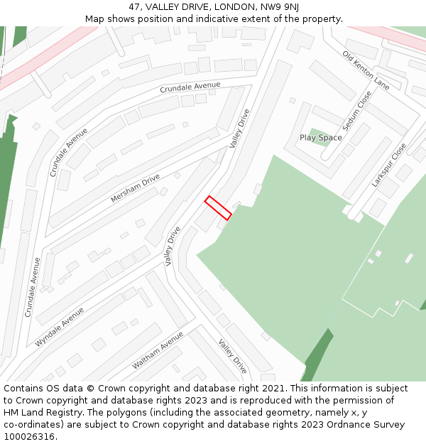 47, VALLEY DRIVE, LONDON, NW9 9NJ: Location map and indicative extent of plot