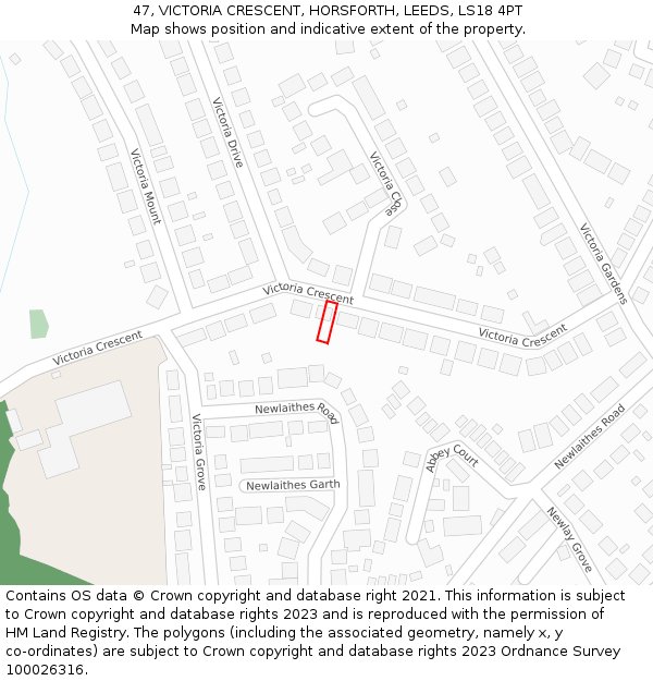 47, VICTORIA CRESCENT, HORSFORTH, LEEDS, LS18 4PT: Location map and indicative extent of plot