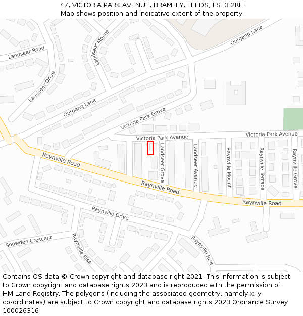 47, VICTORIA PARK AVENUE, BRAMLEY, LEEDS, LS13 2RH: Location map and indicative extent of plot