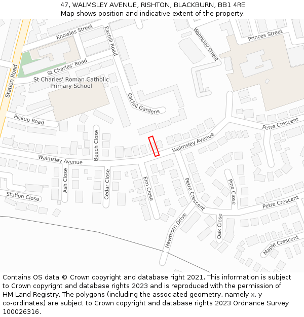 47, WALMSLEY AVENUE, RISHTON, BLACKBURN, BB1 4RE: Location map and indicative extent of plot