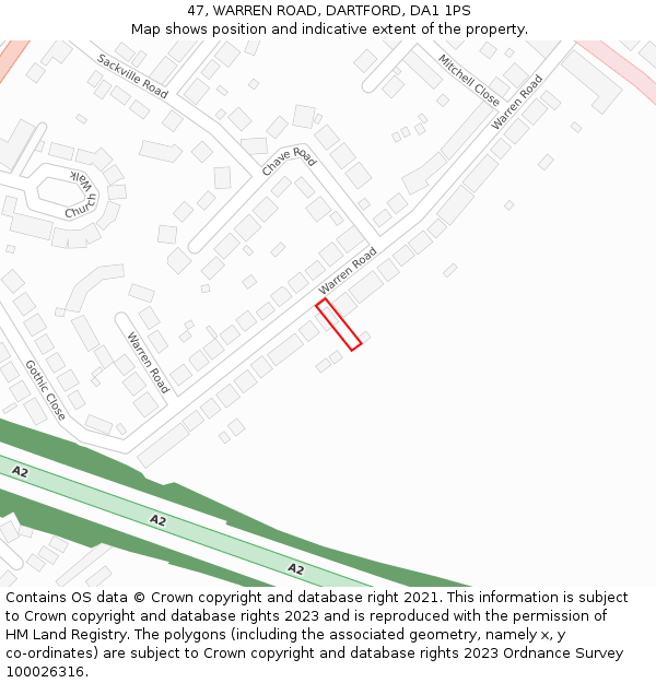47, WARREN ROAD, DARTFORD, DA1 1PS: Location map and indicative extent of plot
