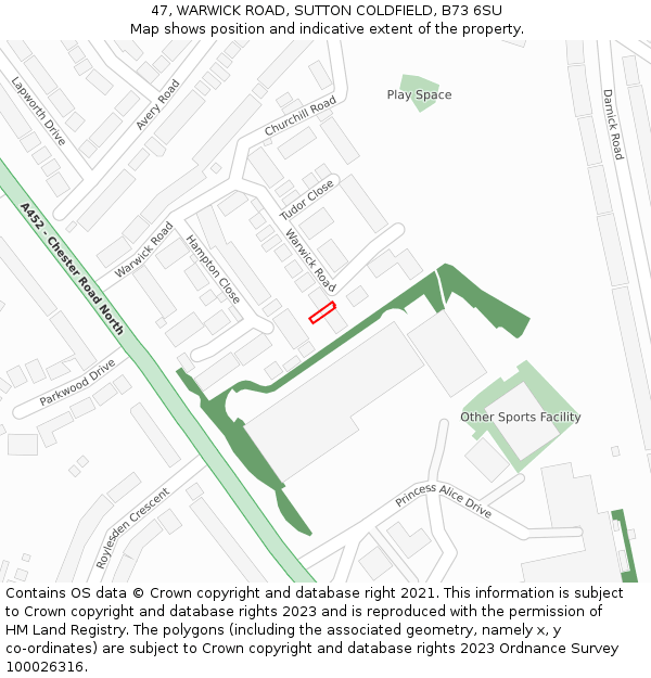 47, WARWICK ROAD, SUTTON COLDFIELD, B73 6SU: Location map and indicative extent of plot
