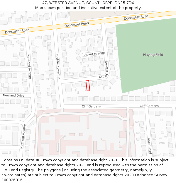 47, WEBSTER AVENUE, SCUNTHORPE, DN15 7DX: Location map and indicative extent of plot