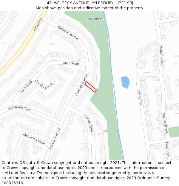 47, WELBECK AVENUE, AYLESBURY, HP21 9BJ: Location map and indicative extent of plot