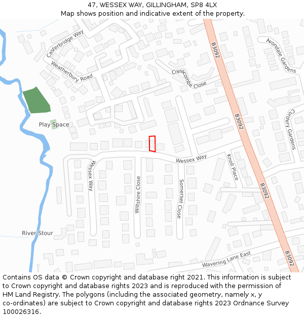 47, WESSEX WAY, GILLINGHAM, SP8 4LX: Location map and indicative extent of plot