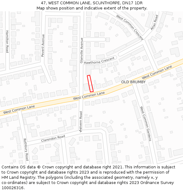 47, WEST COMMON LANE, SCUNTHORPE, DN17 1DR: Location map and indicative extent of plot