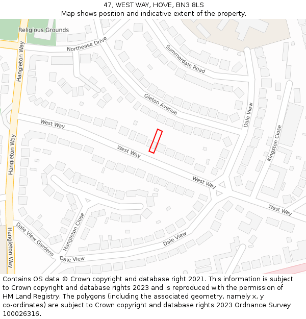 47, WEST WAY, HOVE, BN3 8LS: Location map and indicative extent of plot