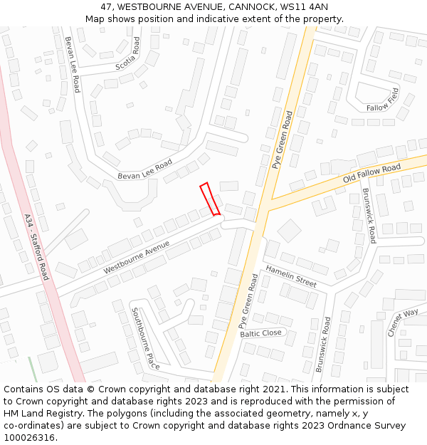 47, WESTBOURNE AVENUE, CANNOCK, WS11 4AN: Location map and indicative extent of plot