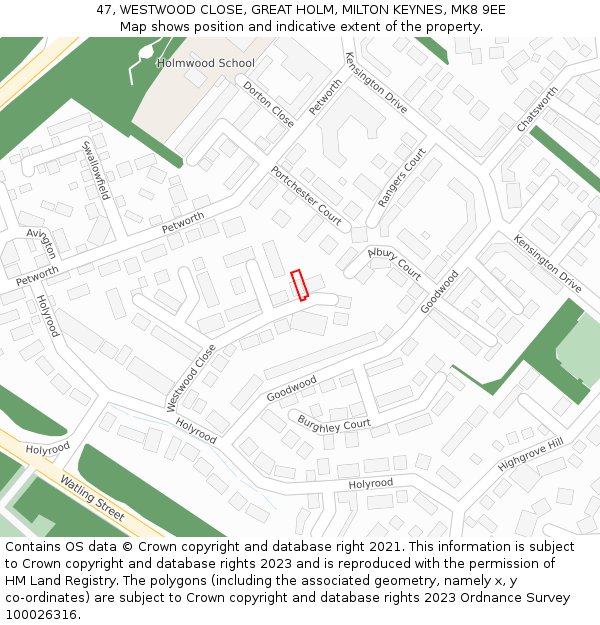 47, WESTWOOD CLOSE, GREAT HOLM, MILTON KEYNES, MK8 9EE: Location map and indicative extent of plot
