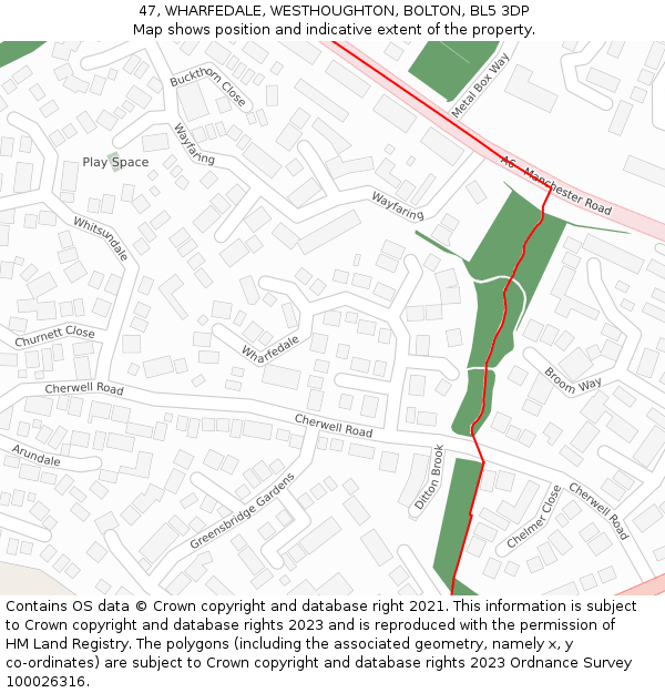 47, WHARFEDALE, WESTHOUGHTON, BOLTON, BL5 3DP: Location map and indicative extent of plot