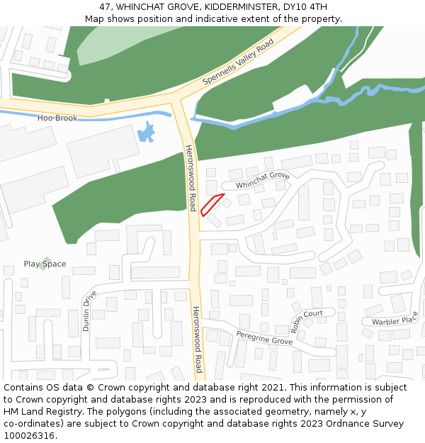 47, WHINCHAT GROVE, KIDDERMINSTER, DY10 4TH: Location map and indicative extent of plot