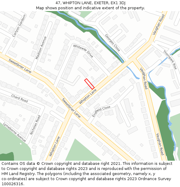 47, WHIPTON LANE, EXETER, EX1 3DJ: Location map and indicative extent of plot