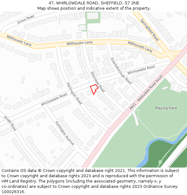 47, WHIRLOWDALE ROAD, SHEFFIELD, S7 2NE: Location map and indicative extent of plot
