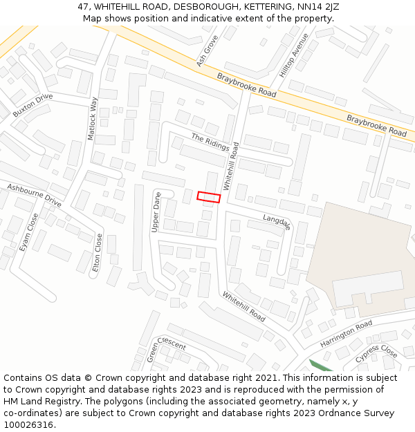 47, WHITEHILL ROAD, DESBOROUGH, KETTERING, NN14 2JZ: Location map and indicative extent of plot