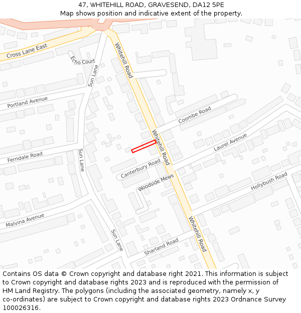 47, WHITEHILL ROAD, GRAVESEND, DA12 5PE: Location map and indicative extent of plot