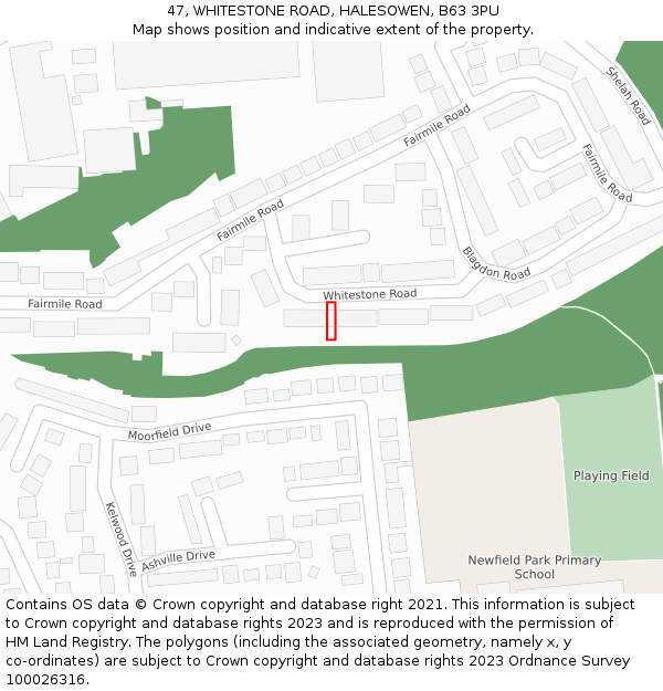 47, WHITESTONE ROAD, HALESOWEN, B63 3PU: Location map and indicative extent of plot